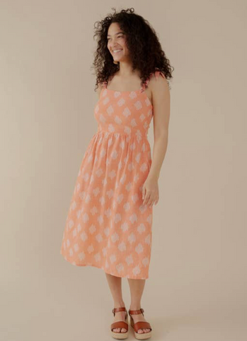 Provence Dress -- Peach Ikat