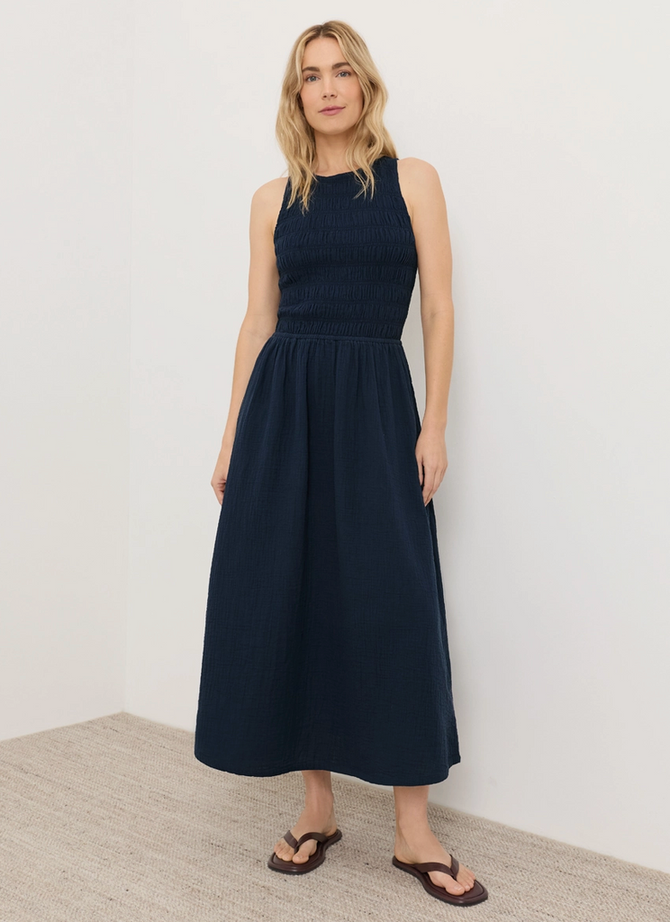 Coastal Smocked Dress -- Navy