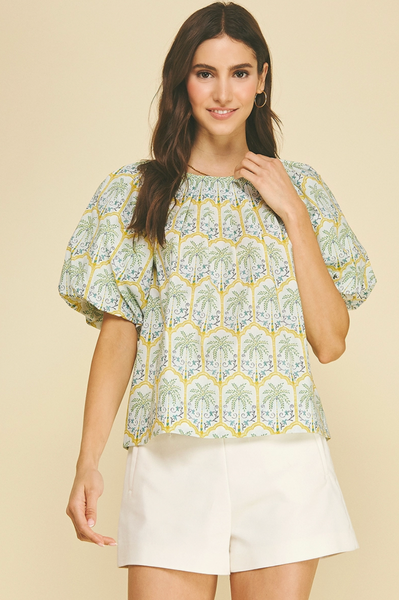 Tropical Palm Top -- Blue