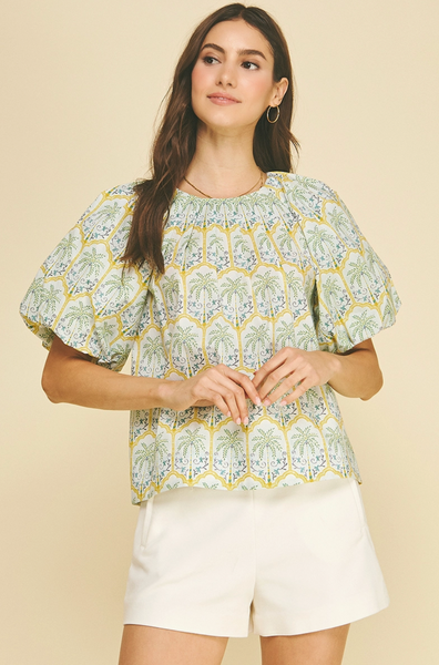 Tropical Palm Top -- Blue