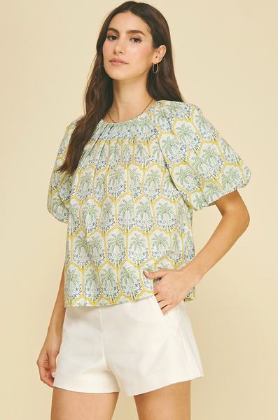 Tropical Palm Top -- Blue