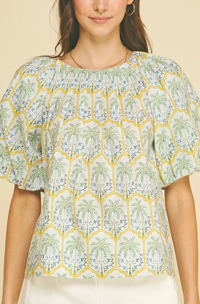 Tropical Palm Top -- Blue