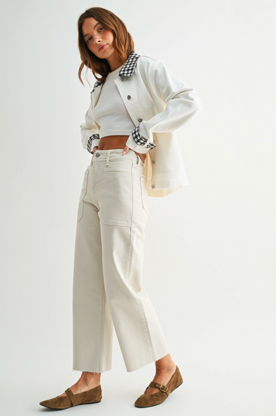 Utility Wide Leg Jeans -- Sea Salt