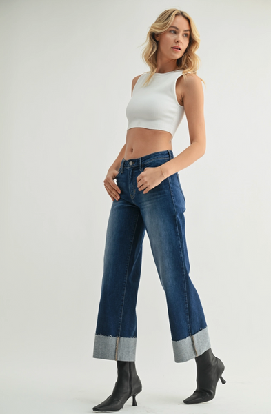 Scissor Cut Cuffed Jeans -- Dark Wash