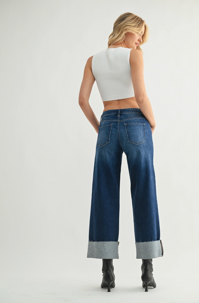 Scissor Cut Cuffed Jeans -- Dark Wash