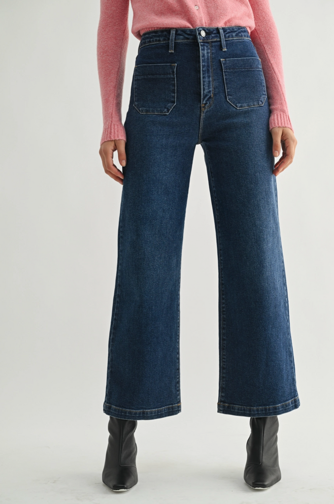 Patch Pocket Wide Leg Jeans -- Dark