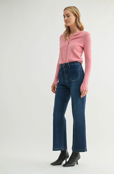Patch Pocket Wide Leg Jeans -- Dark