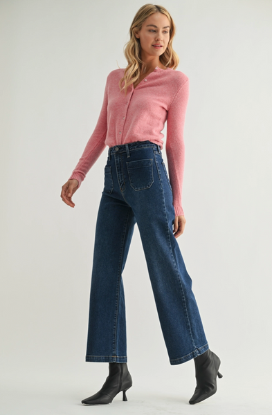 Patch Pocket Wide Leg Jeans -- Dark