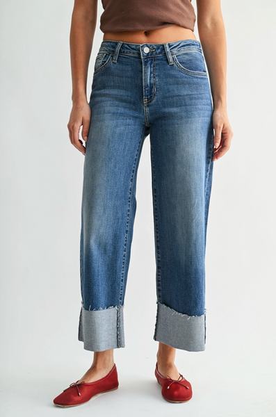 Scissor Cut Cuffed Jeans -- Medium Wash