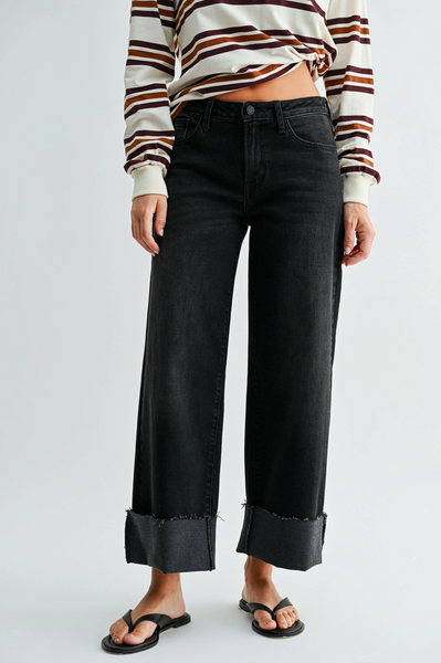 Scissor Cut Cuffed Jeans -- Washed Black