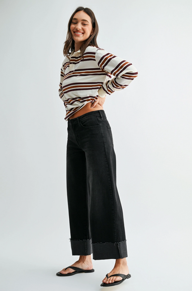 Scissor Cut Cuffed Jeans -- Washed Black