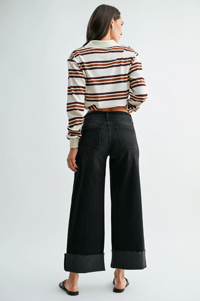 Scissor Cut Cuffed Jeans -- Washed Black