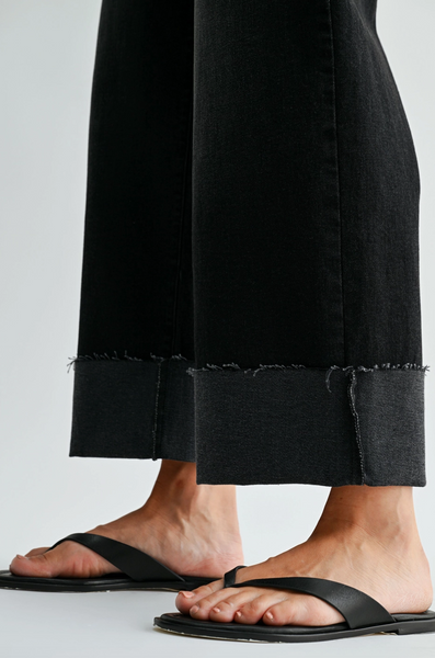 Scissor Cut Cuffed Jeans -- Washed Black
