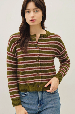Varsity Cardigan -- Olive