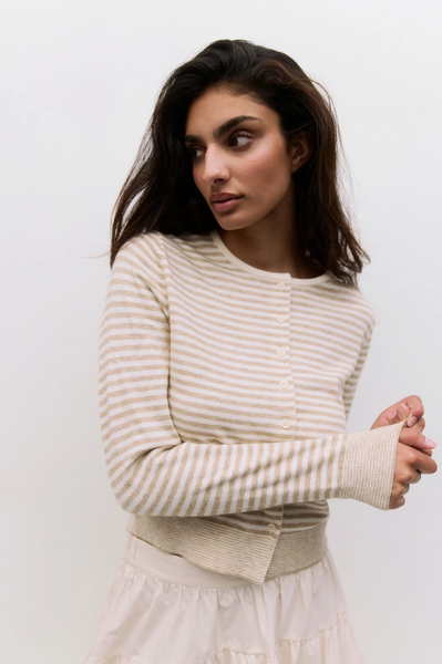 Montana Cardigan -- Taupe White
