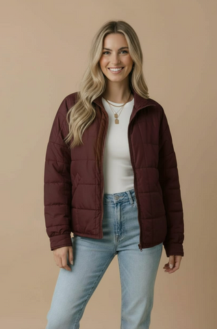 Quilted Puffer Jacket -- Brown