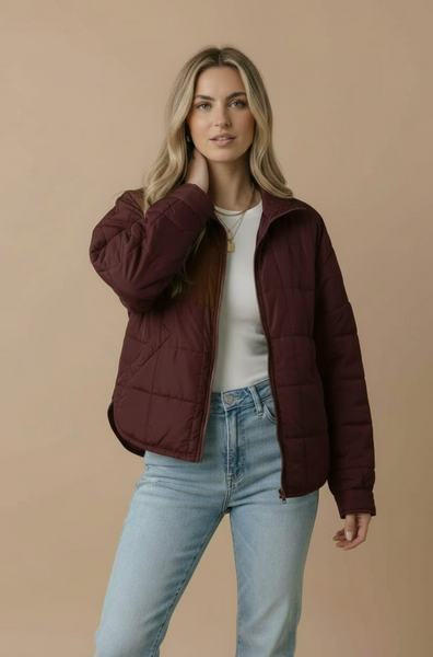 Quilted Puffer Jacket -- Brown