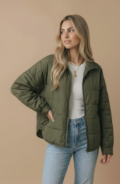Quilted Puffer Jacket -- Olive