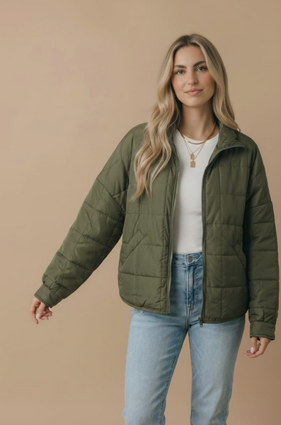 Quilted Puffer Jacket -- Olive