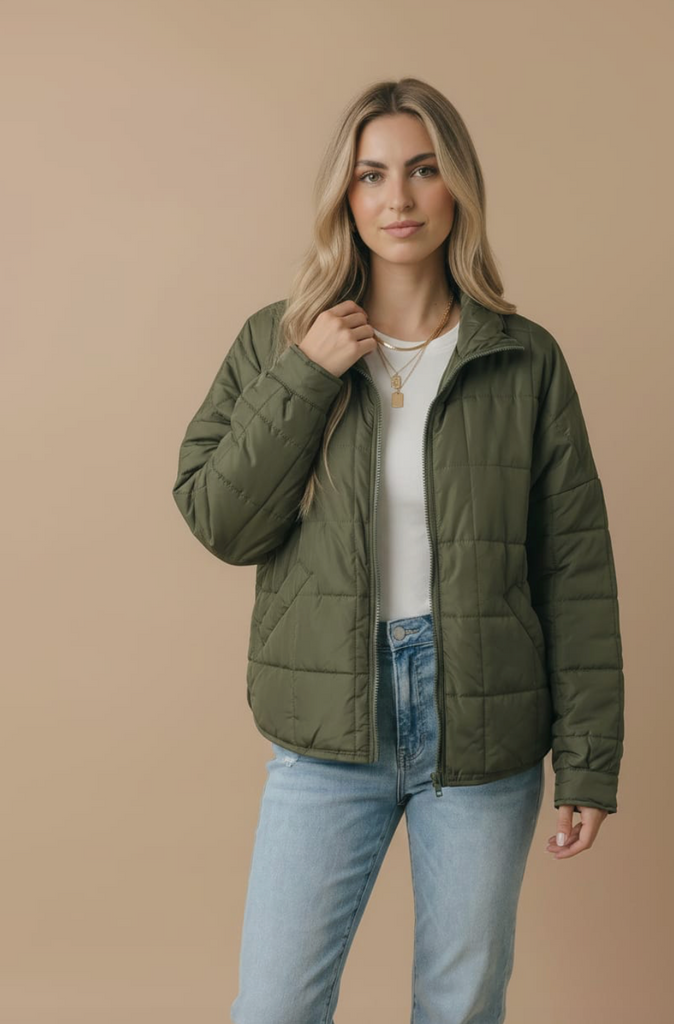 Quilted Puffer Jacket -- Olive
