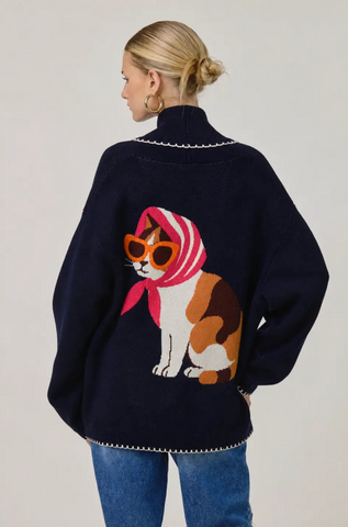 Coco Cat Cardigan -- Navy