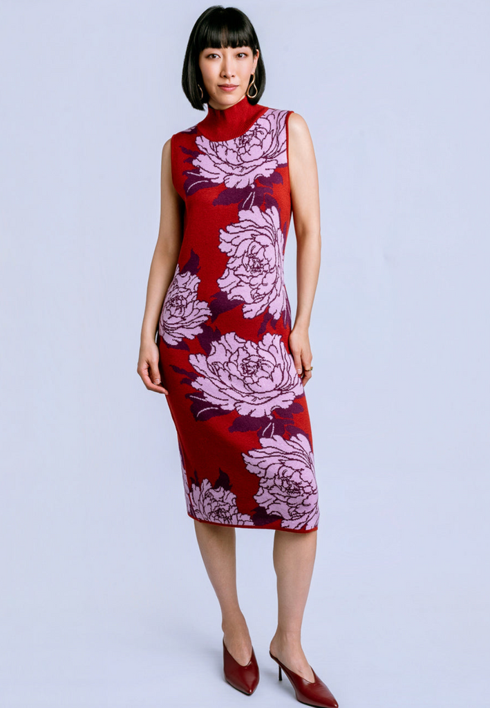 Qipao Peony Dress -- Lunar Red