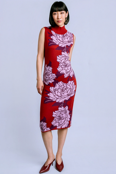 Qipao Peony Dress -- Lunar Red