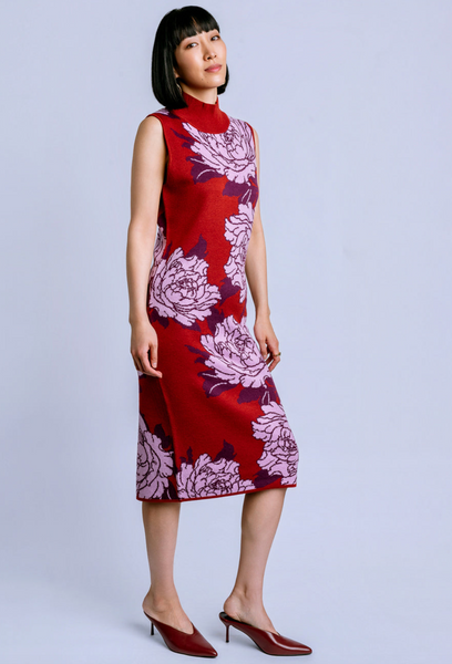 Qipao Peony Dress -- Lunar Red