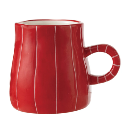 Red with White Stripe Hand-painted Mug