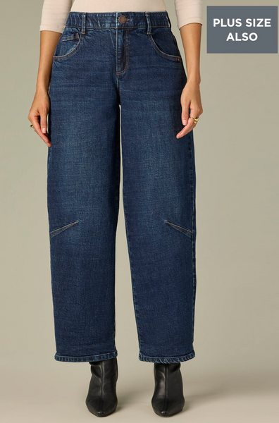 High Rise Darted Barrel Jeans -- Indigo