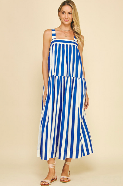 Noria Dress -- Blue/White