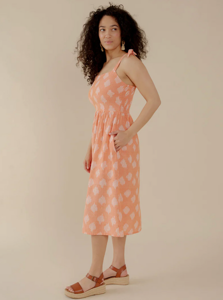 Provence Dress -- Peach Ikat