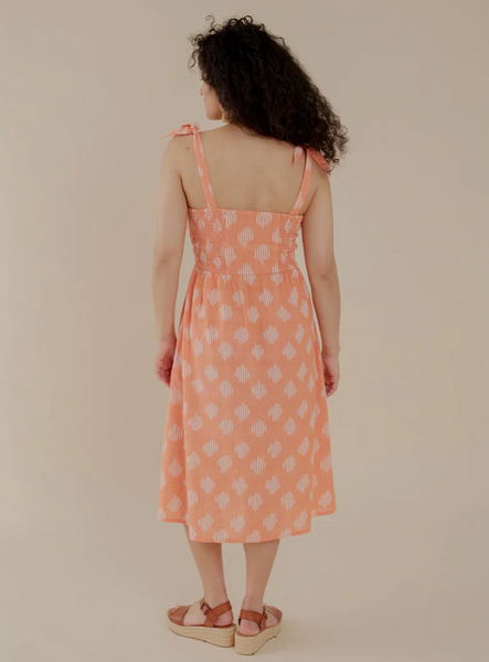 Provence Dress -- Peach Ikat