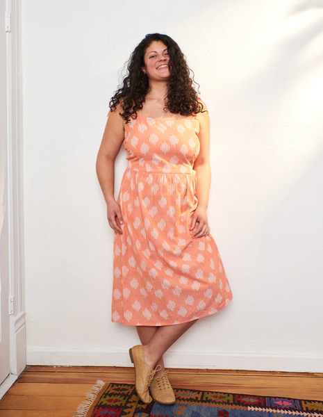 Provence Dress -- Peach Ikat