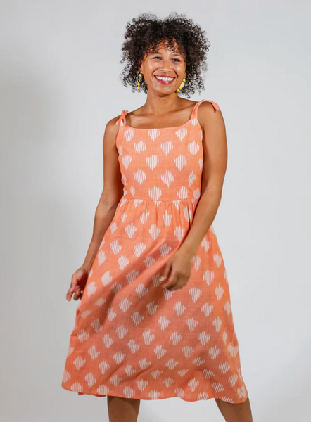 Provence Dress -- Peach Ikat