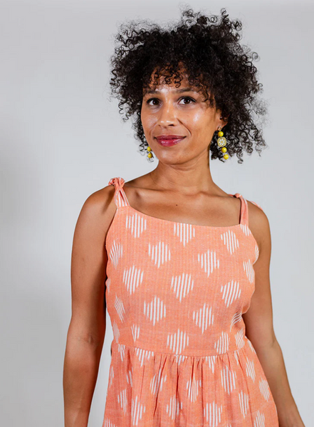 Provence Dress -- Peach Ikat