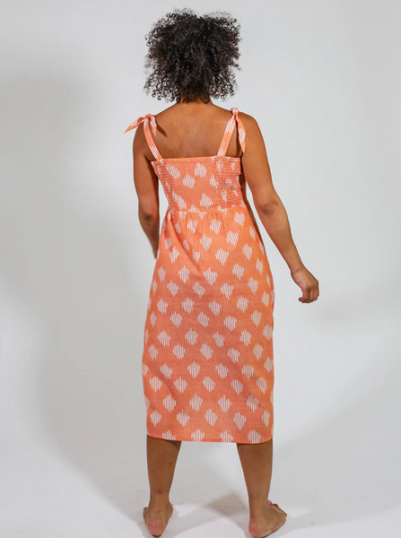 Provence Dress -- Peach Ikat