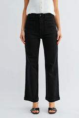 Patch Pocket Wide Leg Jeans -- Black