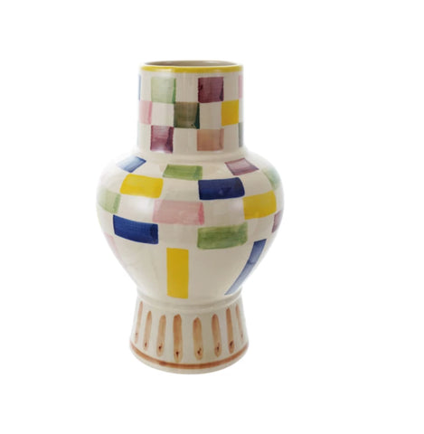 Hand-Painted Stoneware Checkered Vase