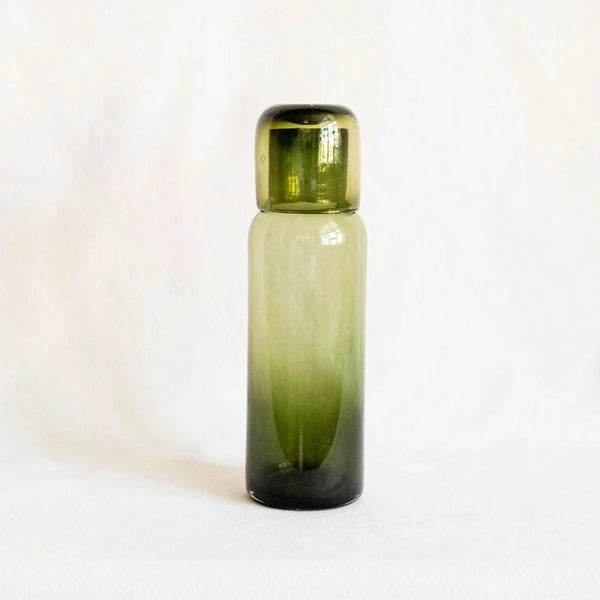 Handblown Glass Bedside Carafe - Olive Green (CANNOT SHIP)