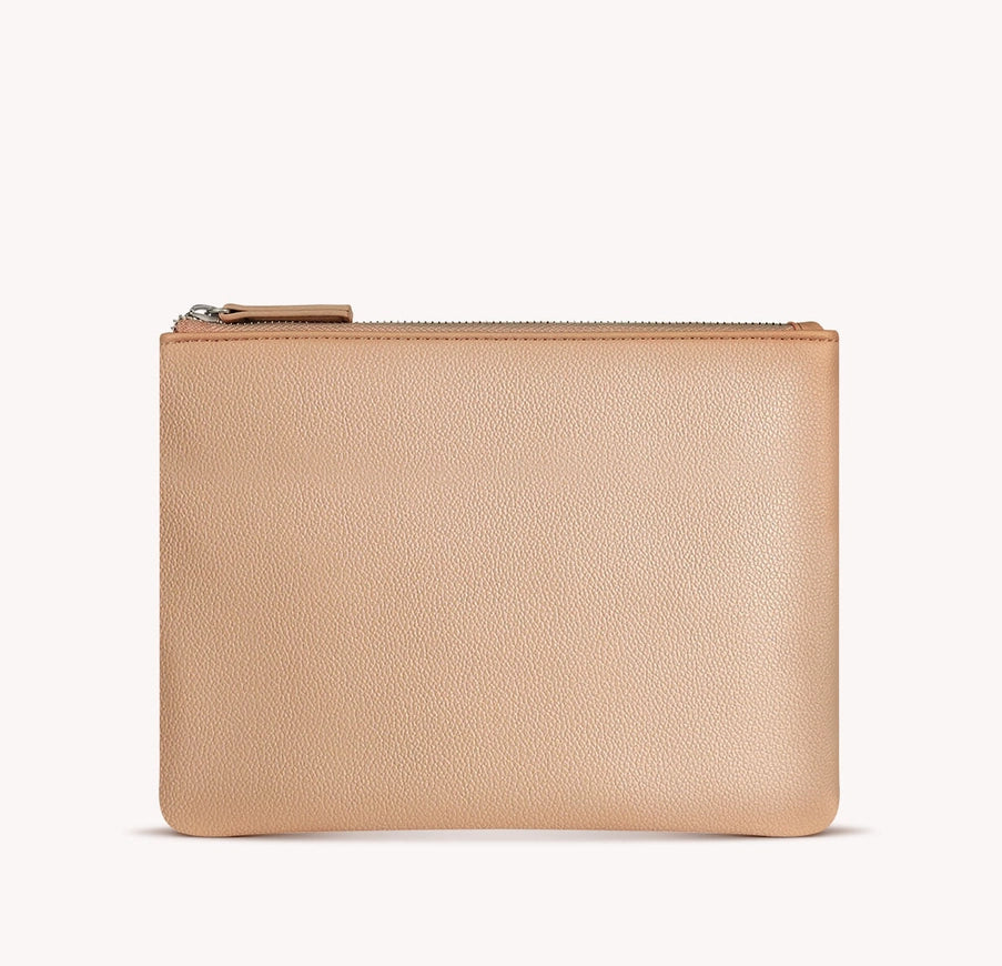 Vegan Leather Zipper Pouch - Sand