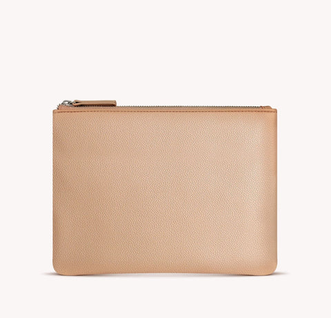 Vegan Leather Zipper Pouch - Sand