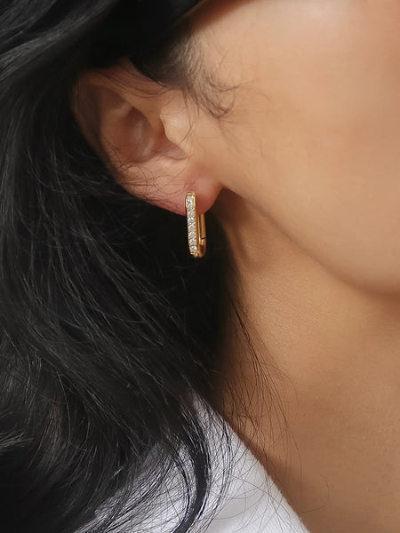 Marze Cz Oval Huggie Earrings