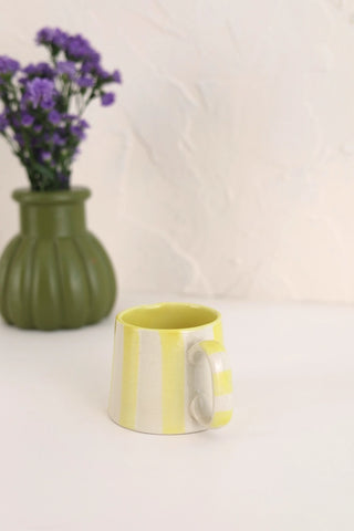 Ceramic Stripe Coffee Cup - Yellow