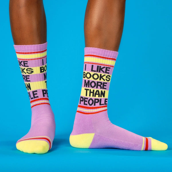 I Like Books More Than People Gym Crew Socks