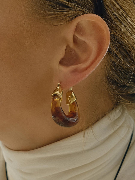 Arlowe Brown Resin Hoop Earrings