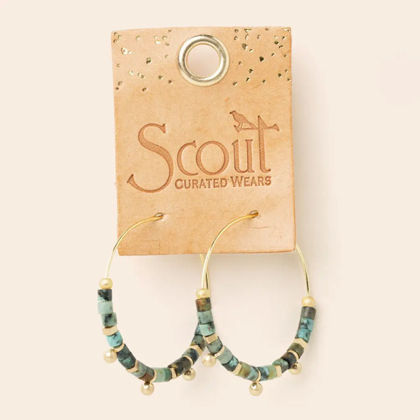 Stone Disc Hoop Earring - African Turquoise / Gold