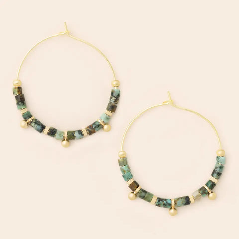 Stone Disc Hoop Earring - African Turquoise / Gold