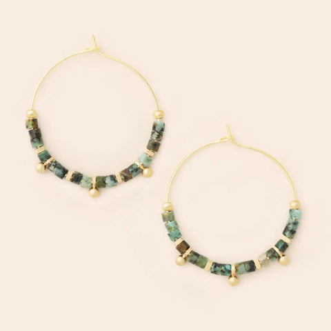 Stone Disc Hoop Earring - African Turquoise / Gold