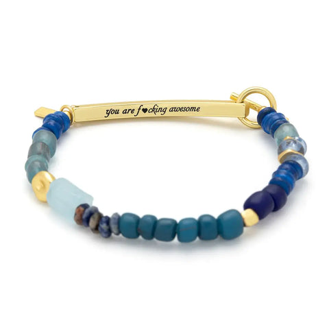 Hidden Message Bracelet - F*Cking Awesome/Aquamarine/Gold